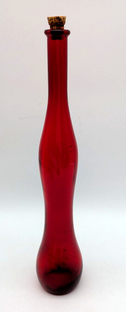 Hand Blown Red Tall Skinny Wavy Wine Bottle Cork Stopper Italy