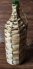 WINE BOTTLE WICKER BASKET Green Bottle with cork Italy Vintage empty