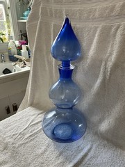Vintage Blue Mid Century Beehive Bubble Pier One Glass Decanter W Flame Stopper