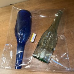Lot Of 2 AM Cobalt Blue Clear Glass Wine Bottle 12&Prime; Tall Embossed Grapes Leaves