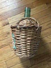 VINTAGE MARQUES De OLIVAR GREEN GLASS WICKER WINE BOTTLE w/HANDLES