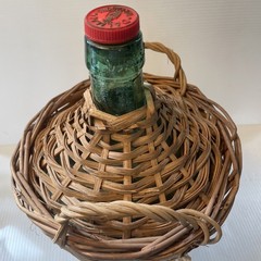 Vtg Wicker Wrapped Demijohn Dalmau Tarragona Green Glass Wine Bottle 13”h x 8.5”