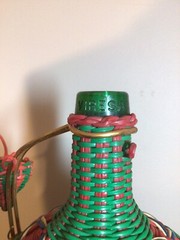 Vintage Viresa Spain Wine Bottle Plastic Woven Wicker Metal Handle Empty Boho