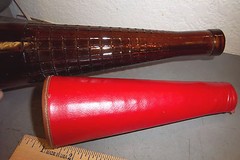 Vintage unusual bottle with leather covering, cool collectible, 11 x 3 inches