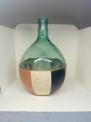 Mid-century Viresa Spain 5L Glass Green Demijohn Bottle Wine Leather Wrap READ