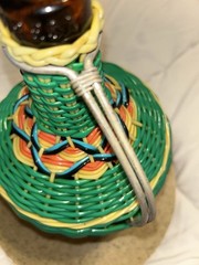 Vtg Viresa Plastic Woven Wicker Wine Bottle Metal Handle- Empty 12&Prime; No Cap