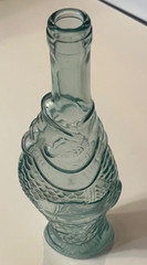 Vintage 13 1/4” Fish Shaped Clear Glass blue / green Wine Bottle Italian.
