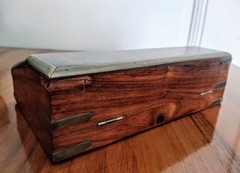 Antique Rosewood or Mahogany Wood Keepsake Box with Brass Inlays
