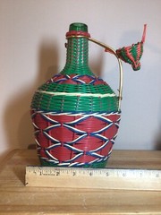 Vintage Viresa Spain Wine Bottle Plastic Woven Wicker Metal Handle Empty Boho