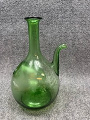 Vintage 1960s Italian Glass Wine Chiller Green Glass Decanter Bottle Blown Glass