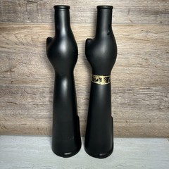 Set of 2 HAPPY CAT Wine Bottles 13&Prime; Tall Riesling Matte Black Collectable Decor
