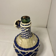 Vintage Blue Woven Plastic Wine Bottle Jug with Lid Spain Not Consumable