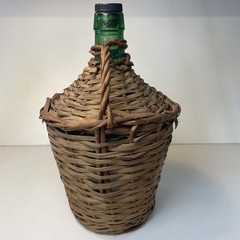 Vtg Wicker Wrapped Demijohn De Muller Spain Green Glass Wine Bottle 13” h x 9” w