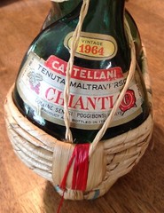 Vintage, Double Wine Bottles (empty), Wicker Wrapped. Unusual! 10&Prime; tall, Italy