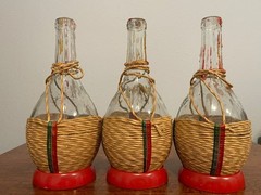 Lot of 3 Vintage Empty Chianti Wine Bottles Woven Straw Covered Fiasco Italy