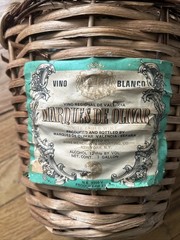 VINTAGE MARQUES De OLIVAR GREEN GLASS WICKER WINE BOTTLE w/HANDLES