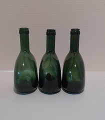 Set of 3 Vintage Emerald Green Glass Oval 8” Bottles