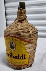 Rare GARIBALDI Wine Jug Demijohn Amber/Green Glass Wicker Wrapped Brazil VTG 60s