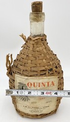 Vintage Wicker Wrapped Clear Glass Quinta Lisbon Wine Bottle Portugal Empty.