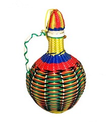 Vintage Viresa Scoubidou Colorful Wine Bottle Plastic Woven Wicker Spain 60-70s