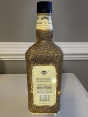 Large Empty Glitter Gold Jack Daniels Tennessee Honey Liquor Bottle, White Light