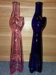 Vtg Riesling Wine Collectible Pair Of Cat Bottles-Cobalt Blue & Pink-Very Clean!