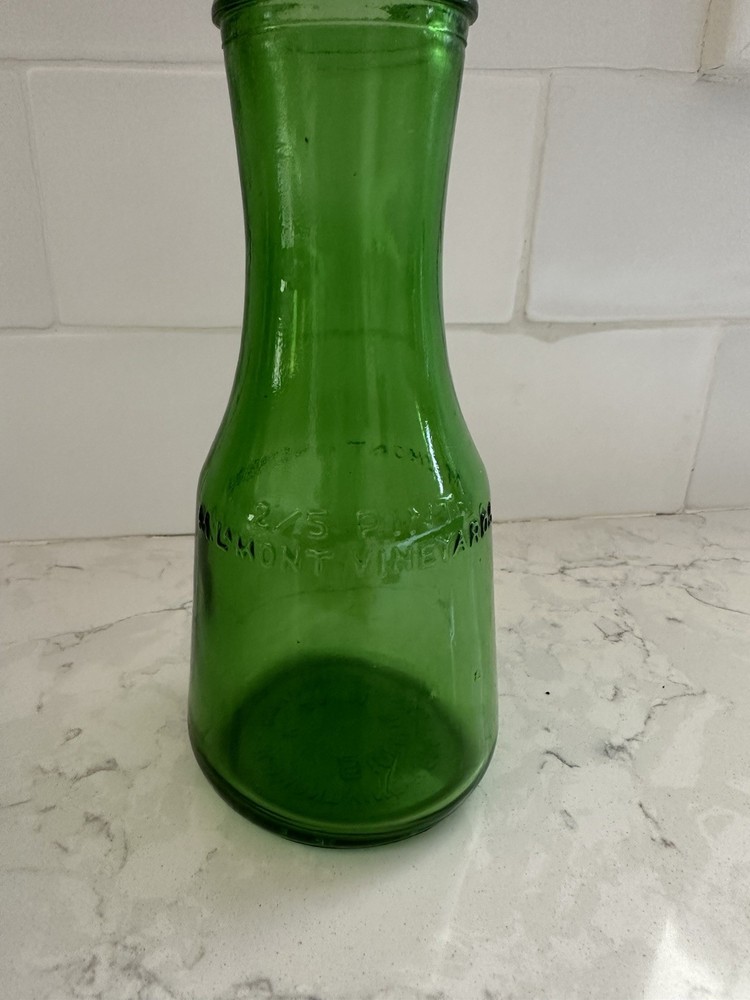 Vintage M LAMONT VINEYARDS 2/5 Pint Green Glass Empty Wine Cruet Bottle