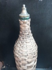 Vintage Large Wicker Wrapped Glass 24” Green Wine Bottle lamp Parts Repair