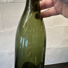 VTG Green Glass Blown Wine Champagne Bottle Kick-up Base Applied Lip 9 7/8&Prime;