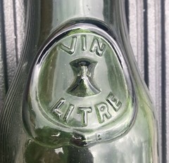 Pair Of (2) Huge Antique Vin Litre Green Glass Decanters Super Heavy French Wine