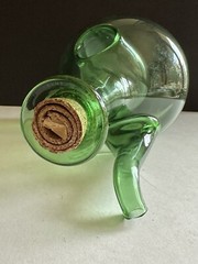 Vintage Hand Blown Green Glass Wine Bottle Decanter W/ Ice Chamber & Cork