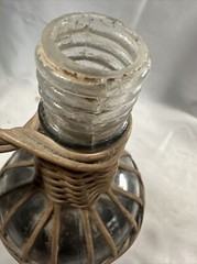 Old Glass Bubble Wicker Wrapped Bottle With Metal Screw Cork 10” Denver Antique