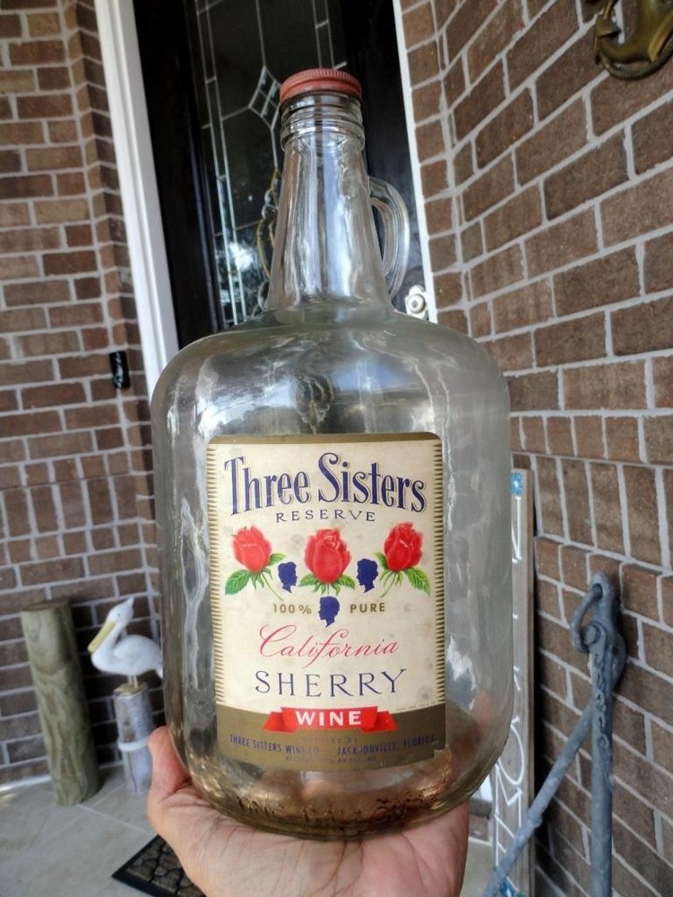 1950 THREE SISTERS CALIFORNIA SHERRY WINE One Gallon Bottle JACKSONVILLE, FLA