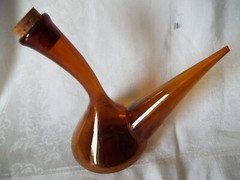 Spanish Wine Bottle Decanter Hand Made Blown Glass Amber Home Barware Spain