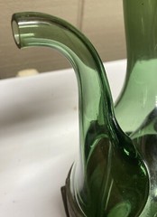 Vintage 1930’s Hand blown Leather Wrap Italian Green Glass Decanter Wine Bottle
