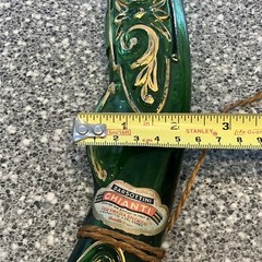 VINTAGE 17”- “CHIANTI” GREEN/GOLD GLASS PISTOL DECANTER-EMPTY