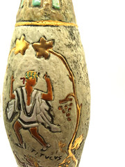 Vintage Italian Clay Ceramic Wine Bottle Titulus 24k Accents Italy No Cork