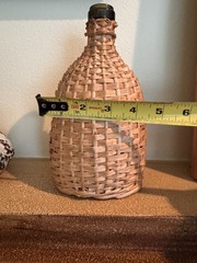 Vintage 8.5” Wicker Wrapped Brown Glass Wine Liquor Bottle Willow Basket