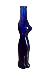 Happy Cat Cobalt Blue Glass Mosel Reisling Rheinhessen Germany Wine Bottle 13”