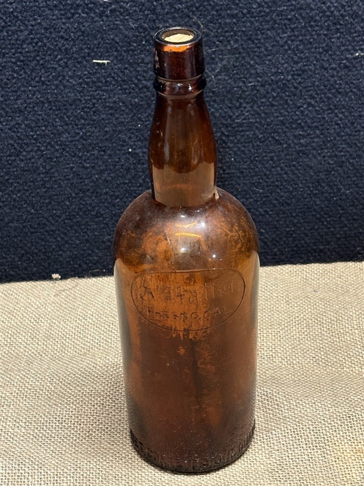vintage quart brown glass bottle, Andrew Mattei, Fresno California, likely wine