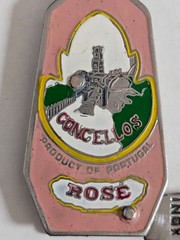 VINTAGE MINI CLOISONNE FIGURAL KNIFE Portugal CONCELLOS Rose WINE BOTTLE w/case