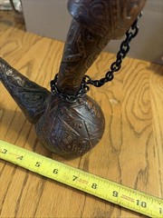 Vintage Tooled Leather Covered Wine Decanter 8” Tall Liquor MCM Oil See Photos