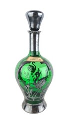 1953 Silver Overlay Swan Pond Design Green Glass ItalRosa Wine Bottle w/ Labels