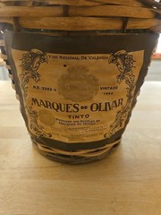 VINTAGE MARQUES De OLIVAR 1964 GREEN GLASS DEMIJOHN WINE BOTTLE w/HANDLES