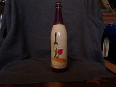 Vintage Painted Wine Bottle Decorated with Wine, Cheese,Bread,and Wine Glass A01