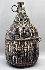 Vintage Wicker Demijohn Wine Bottle Basket Holder Hinged Lid Handle 13.5”