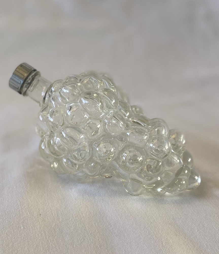 Vintage Bunch of Grapes Shaped Clear Glass Bottle Made In France Approx 6” Long