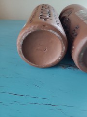 2 Kindzmarauli Georgian Ceramic Clay Pottery Red Wine Bottle Empty 3-D Design