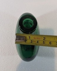 Emerald Green Glass Oval Bottle 8” Tall Marked On Bottom Vintage