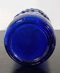 Vintage AM Cobalt Blue Glass Wine Bottle 12&Prime; Tall Embossed Grapes Leaves Cork
